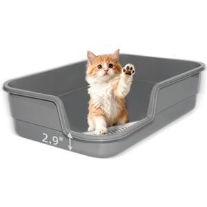 Extra Large Litter Box with Low Entry,Jumbo Cat Litter Box for Kitty and Senior Cats,Cat Box for Indoor Cats,Open Top Corner Litter Pan,Easy to Clean,23.6" L x 15.7" W x 5.9" H (Grey)
