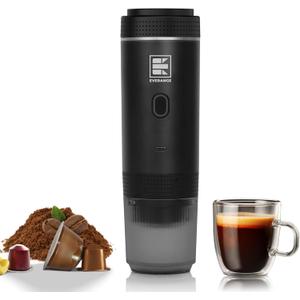 Portable Electric Espresso Machine, Car Coffee Maker for Travel Camping, Battery Powered Coffee Brewer Compatible with Ground Coffee & NS Capsules, Black