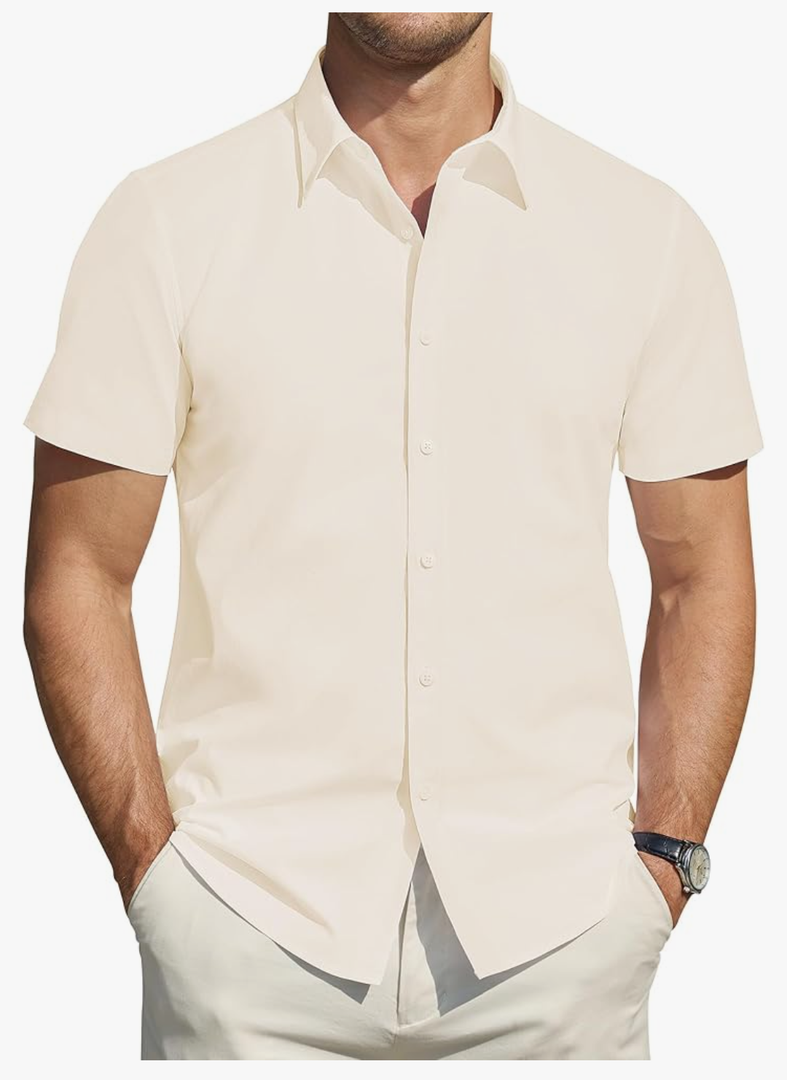 J.VER Men's Short Sleeve Dress Shirts Stretch Stain Shield Casual Button Down Shirts Solid Formal Shirt XL