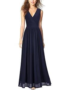 WOOSEA Women Sleeveless Deep V Neck Sexy Mesh Loose Maxi Casual Long Dress Navy Blue, XXL