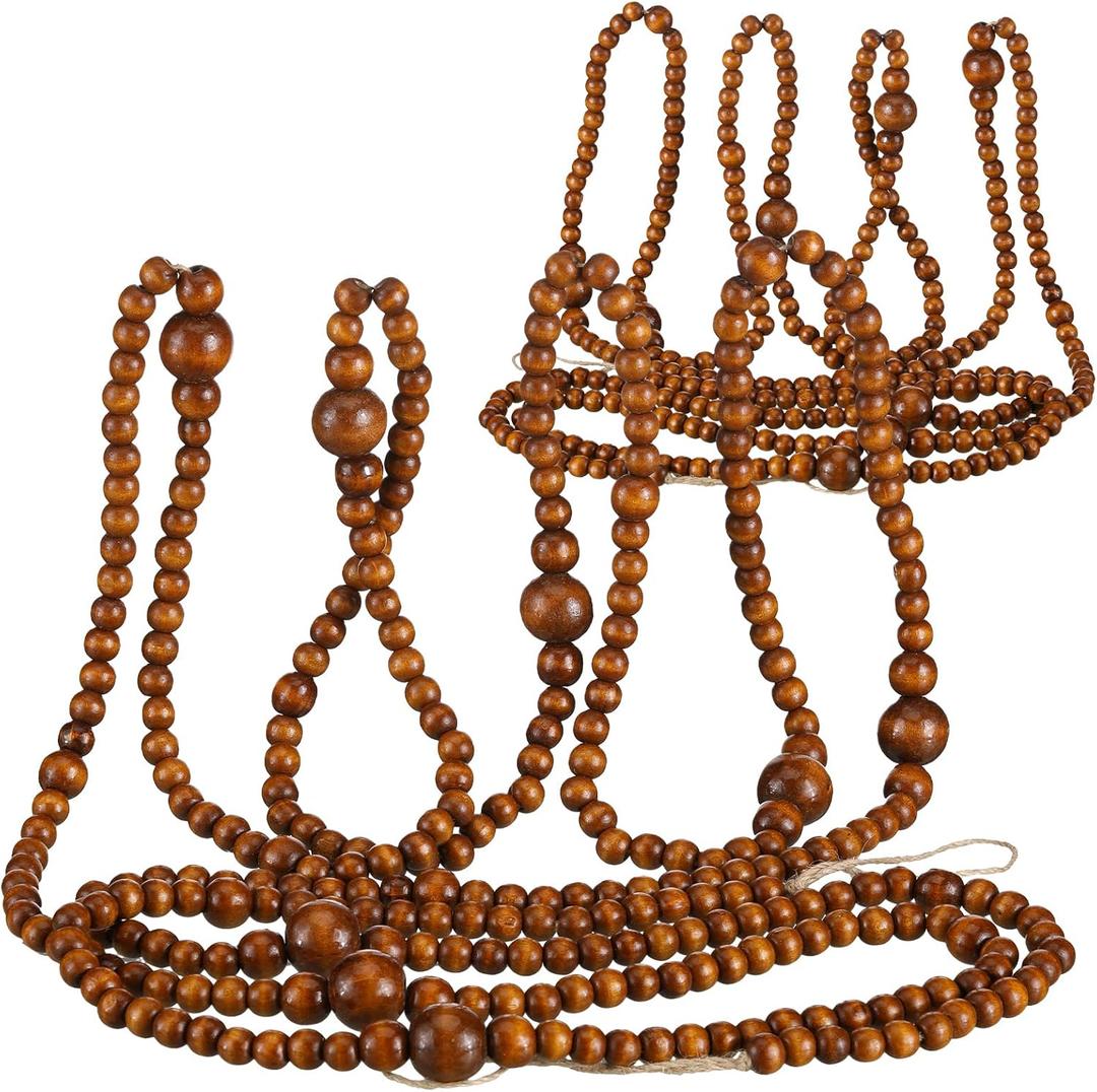2 Pcs 24 Feet Farmhouse Wooden Bead Garland Xmas Boho Decor Rustic Vintage Brown