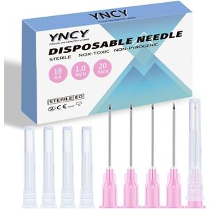 Dispensing Needle with Cap, Sterile Disposable Injection Luer Lock Luer Slip Syringe Accessories, Individually Sealed for Lab, Refilling Liquid, Livestock, Pet (18G-1.0Inch, 20)