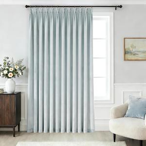 Extra Wide Thick Velvet Curtains 80x96 Inches Long Thermal Insulated Soundproof Room Darkening Luxury Pinch Pleated Window Drapes Set for Bedroom Living Room Grayish Blue 1 Panel