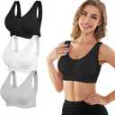 YADIFEN 3 Pack Womens Sports BrasWireless Comfortable Seamless Sleep Yoga Sports Bras for Women with Removable Pads (Black+white+grey)