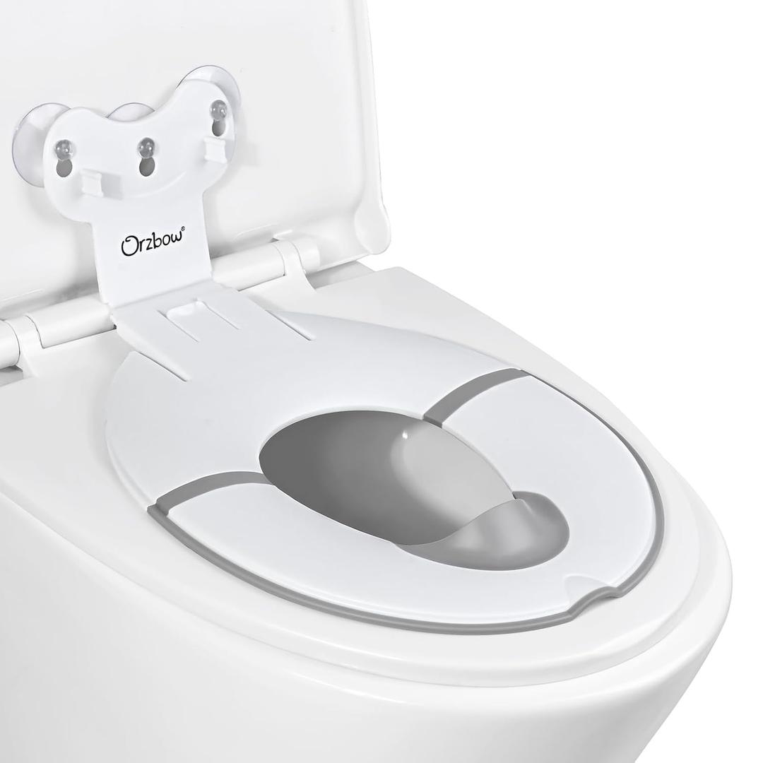 Orzbow Foldable Potty Training Seat, Toddler Toilet Seat for Travel with Suction Cups for Adult Toilets | Firmly Adhere and Adjustable Length | Non-Slip with Splash Guard, Easy to Clean, White