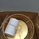 EDISHINE Rattan Arc Floor Lamp with Remote,Gold Farmhouse Standing Lamp with Dimmable LED Bulb,Rattan & Fabric Double Shades,Foot Switch,Adjustable Wicker Floor Lamps for Living Room, Bedroom, Nursery