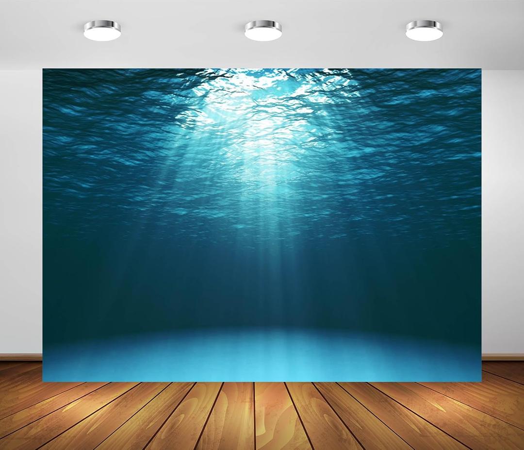 BELECO 10x8ft Fabric Blue Deep Ocean Backdrop Under The Sea Sun Rays Water Wave Ripple Underwater Background Undersea Diving Under The Sea Party Decors Birthday Shoot Photo Props