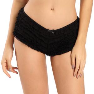 SHARICCA Womens Sexy Mesh Ruffle Panties Booty Boy Shorts Underwear (Small-Medium, Black)