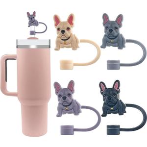 Velaco 4Pcs 0.4in/10mm Diameter Silicone Straw Covers Cap Compatible with Stanley 20 30&40 Oz Cup, Cute Dog Straw Toppers for Stanley 40 Oz Tumbler with Handle, Dust-Proof Straw Caps for Water Bottle