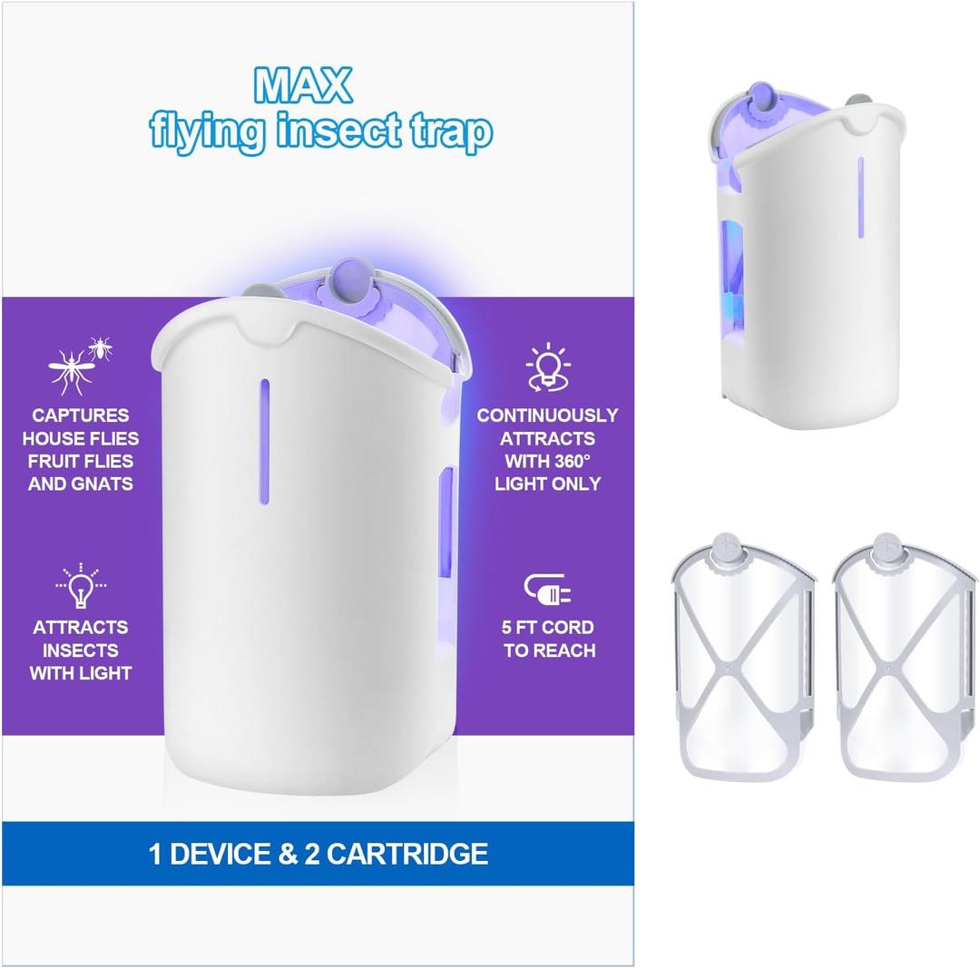 INRAGEO MAX Flying Insect Trap, Attracts and Traps Flying Insects Fruit Flies Mosquitoes, Compatible with MAX Bug Catcher M364A Refill(1PACK)