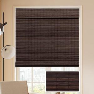 LUCKUP Cordless Bamboo Roman Blinds Shades for Indoor Windows-Blackout Room Darkening Roman Blinds with 6" Valance Cover Enhanced Privacy, 38" W x 64" H