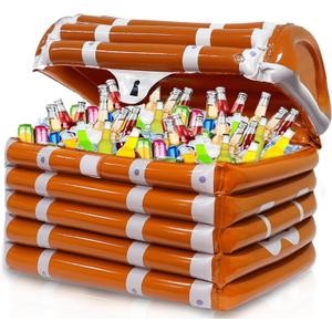 120+ Cans Super Large Capacity Inflatable Treasure Chest Drink Cooler, Ocean Pirate Birthday Themed Party Supplies, Summer Outdoor Pool Party Decorations