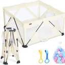 Baby Playpen Foldable, Playard for Babies and Toddlers, Portable Playpen Activity Center with 50 Balls+2 Handles for Travel, Indoor & Outdoor Play Pen with Mesh 59''x71''