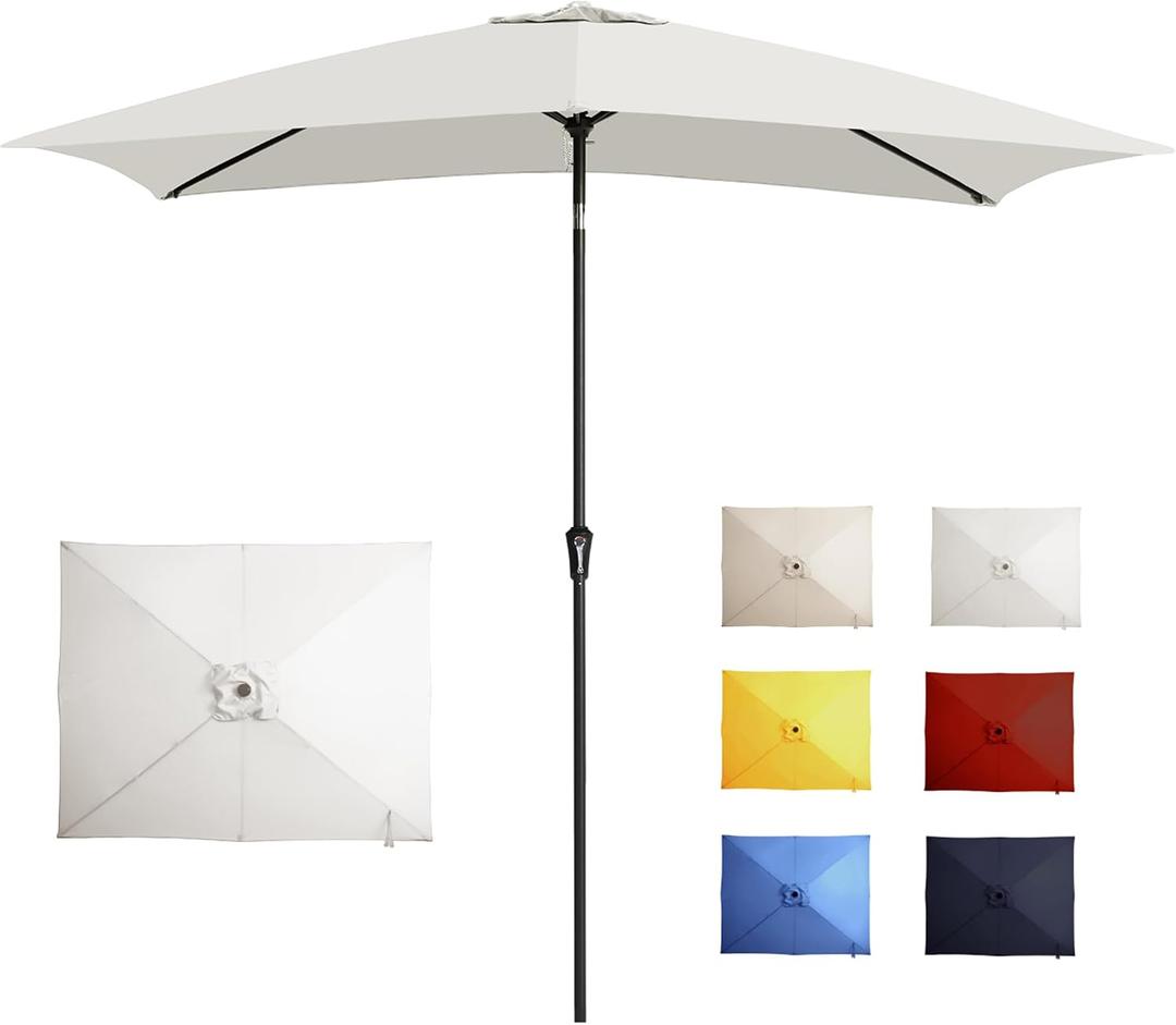 6.5x10FT Rectangular Patio Umbrella with Push Button Tilt & Crank Lift for Garden,UV Protection Outdoor Umbrella for Deck,Pool and Yard,White