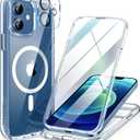 Miracase Magnetic for iPhone 12/12 Pro Case 6.1 inch, (Compatible with MagSafe) Upgrade Full-Body Clear Phone Bumper Case with Built-in 9H Tempered Glass Screen Protector, Magnetic Clear