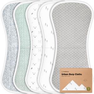 Organic Burp Cloths Baby Boy & Girl - 5-Pack Super Absorbent Cotton Burping Cloths for Babies, Soft & Plush Newborn Spit Up Rags, Infant Towels for Milk Spit Up, Unisex, Large 21" x 10" (Nordic)