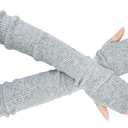 Winter Fingerless Long Gloves for Women Cashmere Blended Knitted Arm Warmers Super Soft Black Arm Sleeves