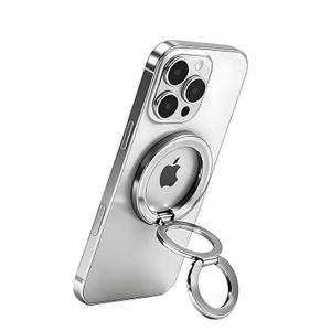 Magnetic Phone Ring MagSafe Phone Grip, Magnetic Cell Phone Stand Holder Finger Ring [Super Magnet] [360° Rotation] [Double Bracket] - Silver 2025 New