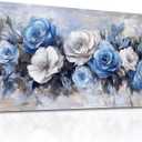 DZRWUBHS Flower Canvas Wall Art for Living Room - Blue and White Wall Art for Bedroom -Elegant Flowers Wall Decor, Vintage Farmhouse Nature Flower BlossomC anvas Painting Print Artwork Women 20" x 40"