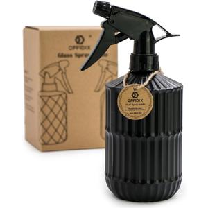 OFFIDIX Glass Spray Bottle, Pressure Watering Can, Indoor Plant Mister, Adjustable Nozzle Watering Glass 0.45L/15.22oz Spray Bottle for Garden Plants Cleaning Solutions (Black)