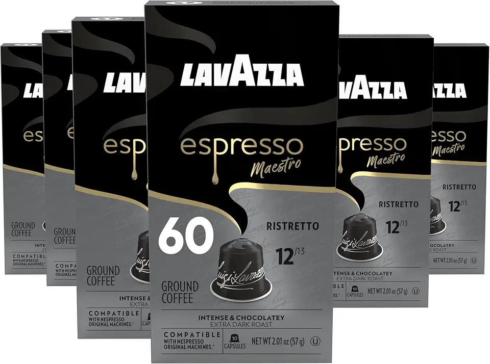 Lavazza Espresso Maestro Ristretto Aluminum Capsules Compatible with Nespresso* Original Machines, Dark Espresso Roast, Arabica and Robusta Blend (60 Capsules) Best Before Date 30/12/2025