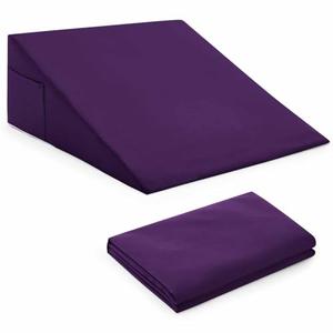 Horbaunal Purple Bed Wedge Pillow Cover with Zipper Design, Wedge Pillowcase Protector with Side Pocket for Storage, 24" L x 24" W x 12" H (Pillow Not Include)
