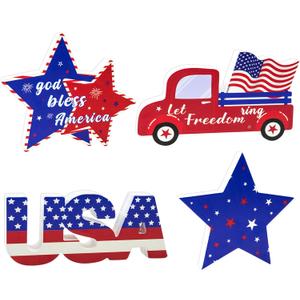 3 x 4th of July Table Decorations, Red White and Blue Patriotic Table Signs for Memorial Day, Independence Day Party, USA Celebration, 250th Anniversary Party Decorations