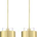 1 Light Hanging Indoor Kitchen Island Pendant Ceiling Light Fixture,5.5" Drum Glass Chandelier Shade Modern Farmhouse Dinning Over Sink (Rod Clear Glass, 2 Pack)