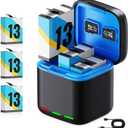 Battery Charger for Hero 13 Black, 3-Pack 2200mAh Battery USB Storage 3-Channel Fast Charger Fully Compatible with GoPro Hero 13 Black Official with Micro SD Card Slot