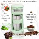 Mixpresso Green Personal Single Serve Coffee Maker with 14oz Travel Mug, Drip Small Coffee Maker with Auto Shut Off, Reusable Filter, Works with Ground Coffee Only Not for K-Cup Pods