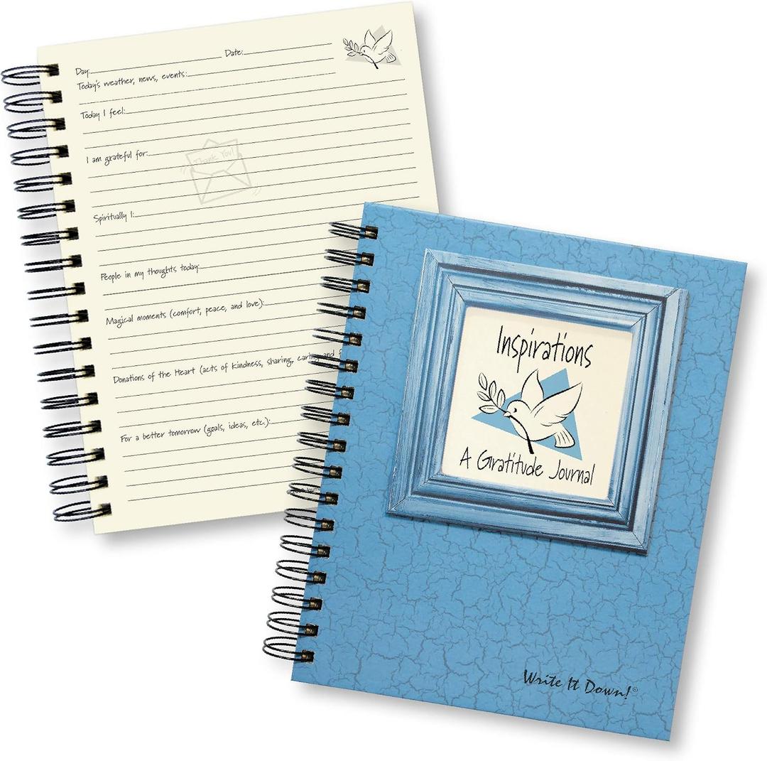 Write it Down series by Journals Unlimited, Guided Journal, Inspirations, A Gratitude Journal, Full-size 7.5"x 9", Blue Hard Cover, Made in USA