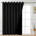 Yakamok 100% Blackout Sliding Door Curtains, Thermal Insulated Grommet Full Light Shading Sliding Door Drape Room Divider Curtain for Living Room/Space, Black, W100 x L84, 1 Panel