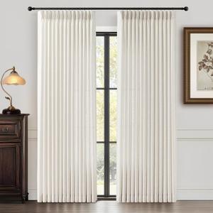YZ HOME Pinch Pleated Linen Curtains 84 Inches Long for Living Room, Natural Light Filtering Pleat Semi-Sheer Drapes with Back Tab & Hooks Memory Trained Cream Window Curtain for Bedroom, 2 Panels