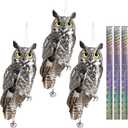 2 x Flat Fake Owl to Keep Pigeon Away 3Pcs, Pigeon Scare Devices with Reflective Tape, Plastic Owls to Scare Pigeon Away from Porch Patio Balcony, Garden Owl to Scare Woodpecker Squirrel for Outdoor