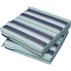 AAAAAcessories Outdoor Seat Cushions for Chairs, Waterproof, Fade-Resistant, 20" x 18" x 3", Patio Furniture Replacement Cushions, Set of 2, Ash Teal Seaside Stripe