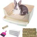 kathson Large Rabbit Litter Box with Drawer, Potty Trainer Corner Toilet Bigger Pet Pan Bunny Litter Box Tray with Grass Mat for Adult Guinea Pigs, Chinchilla, Hamster Ferret (Brown)