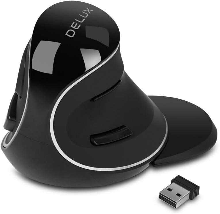 DELUX Ergonomic Vertical Mouse, Wireless Ergo Mouse for Large Hands, 2.4G Connection, Silent Clicks, Up to 1600 DPI,6 Buttons, Removable Wrist Rest, Compatible with Laptop/PC (M618Plus Wireless-Black)