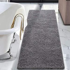Luxury Bathroom Rug Shaggy Bath Mat 24 x 60 Inch, Washable Non Slip Bath Rugs for Bathroom Shower, Soft Plush Chenille Absorbent Carpets Mats, Gray