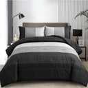 WONGS BEDDING Black Comforter Set Queen, Reversible Black Grey Stripe Down Alternative Comforter for All Season,3 Pieces(1 Patchwork Comforter+2 Pillowcases), Soft Microfiber Bedding Set 90"90"