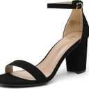 DREAM PAIRS Women's Chunk Low Heel Pump Sandals (6.5, Black/Nubuck)