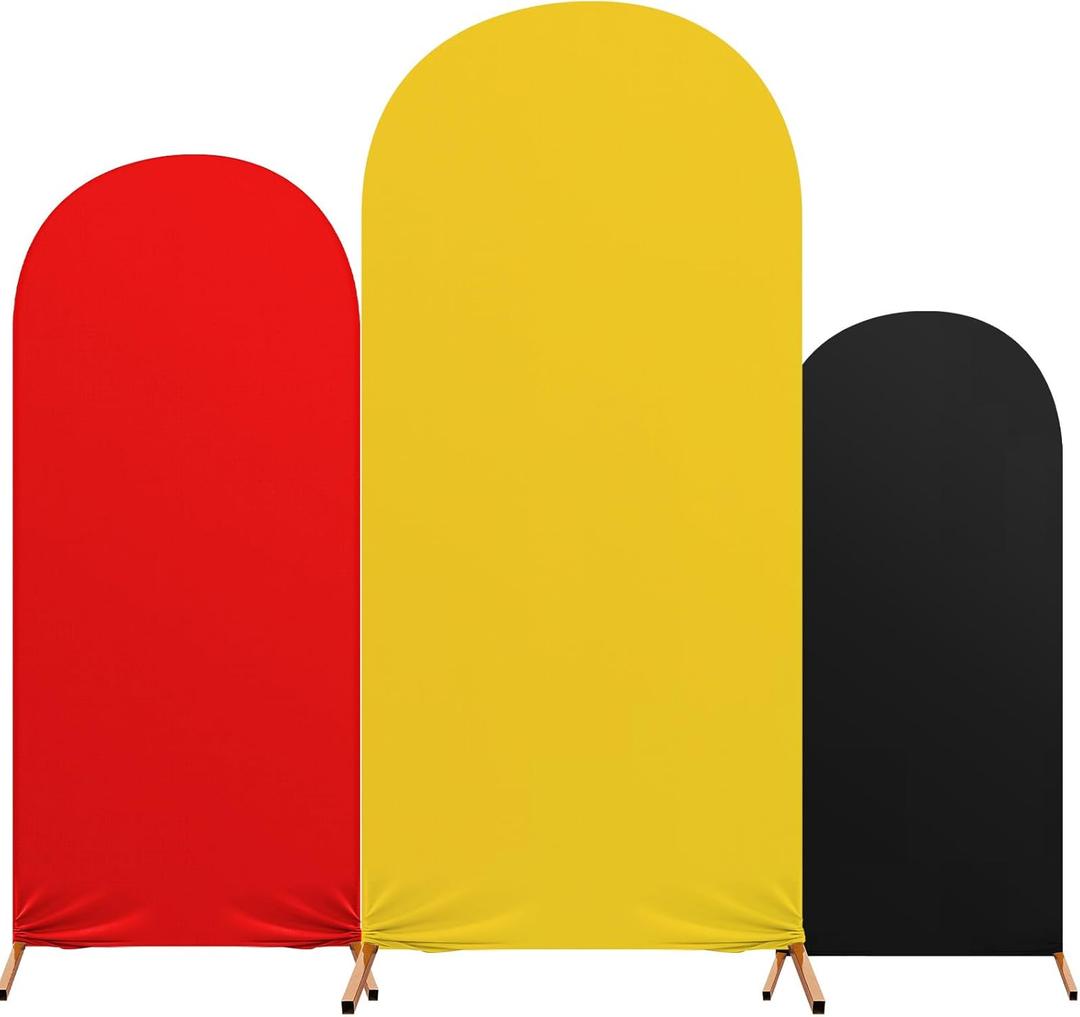 Birthday Party Decoration, Set of 3 Theme Print Arch Cover Spandex Fitted Wedding Arch Stand Covers for Birthday Party, 4ft, 5ft, 6ft (Red, Black, Yellow)