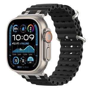 Astorgos Upgraded Ocean Band Compatible with Apple Watch Ultra 3/2/1 49mm,S11/S10 46mm,9/8/7 45mm,SE3/SE2/SE/6/5/4 44mm,3/2/1 42mm, Metal Connector Breathable Sport Watch Strap, Silver/Black