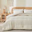 BEDELITE Boho King Size Comforter Set - Beige Tufted Striped Bed Set 3 Pieces, Soft Vintage Farmhouse Comforter for All Seasons, Boho Home Decor,Fluffy Jacquard Bedding with Pillow Sham