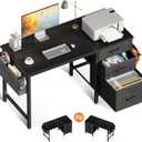 Casaottima 40-Inch Small Computer Desk with Fabric Drawers & File Cabinet, Home Office Desk with Cloth Storage Bag and Hook, Writing Study Work Table for Small Space, Vanity Desk for Bedroom, Black