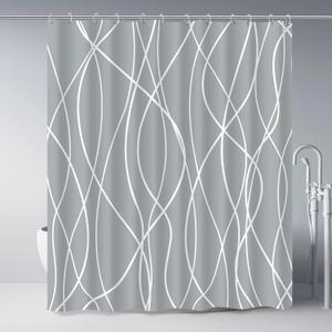 Light Grey Shower Curtain for Bathroom with Hooks, Shower Curtain Set Stripe Bath Curtains Decorative White Shower Curtains Weighted Hem Water Repellent Washable, 72 x 72