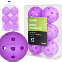 Amoswiz Indoor Pickleball Balls, 6 Pack of 26 Holes Pickleballs, USAPA Approved Indoor Pickleballs Set, High Visibility Durable Pickle Balls for Training and Tournament (6 Purple Indoor Balls with Mesh Bag)