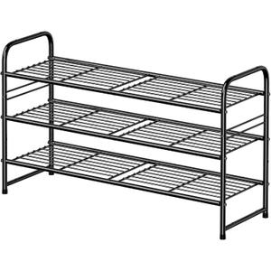 Metal Shoe Rack, 3 Tier Closet Shoe Organizer Sturdy Stackable, 32.5" Wide Shoe Storage Stand for Entryway, Garage, Bedroom, Black