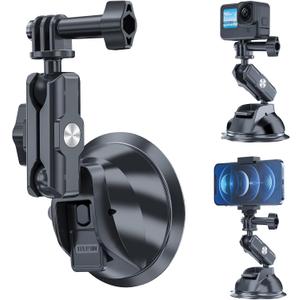 TELESIN Car Mount Suction Cup with Phone Holder, Outside Inside Windshield Window Dashboard Attachment for Go Pro Max Hero 13 12 11 10 9 8 Insta 360 X4 X5 DJI Action 3 4 5 pro 6 Pocket 3 Accessories