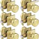 Brushed Gold Door Knobs with Square Rosette, Interior Do, 6 pcs