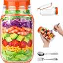 2 x HUAFA Salad Jar Pod, Side Opening Salad Jar To Go with Spork & Spoon, Leakproof Portable Salad Container with Dressing Cup, Meal Prep Jar for Lunch, Work, Travel & Picnic (Orange)